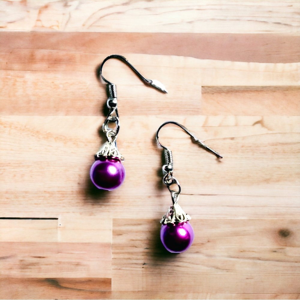 Purple Pearl Bead Earrings